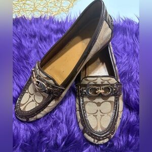 Coach Tan and Brown Loafers with Signature Pattern